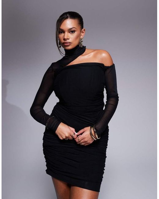 Taideux Red Fuller Bust Lori Asymmetric Mesh Corset Mini Bodycon Dress With Ruching