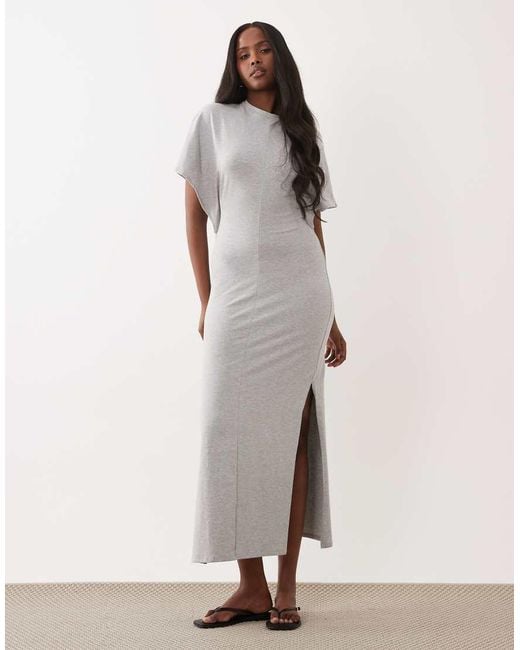 ASOS Natural Short Batwing Sleeve Maxi Dress With Exposed Seam Detail