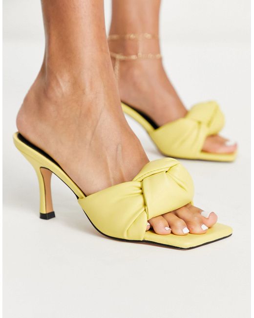 Glamorous Knot Front Mid Heel Mule Sandals in Yellow Lyst