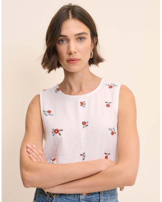 Nobody's Child Natural Floral Embroidered Sleeveless Swing Top