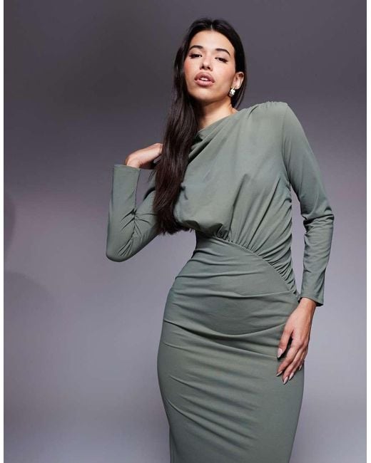 DASKA Gray Ruched Maxi Dress