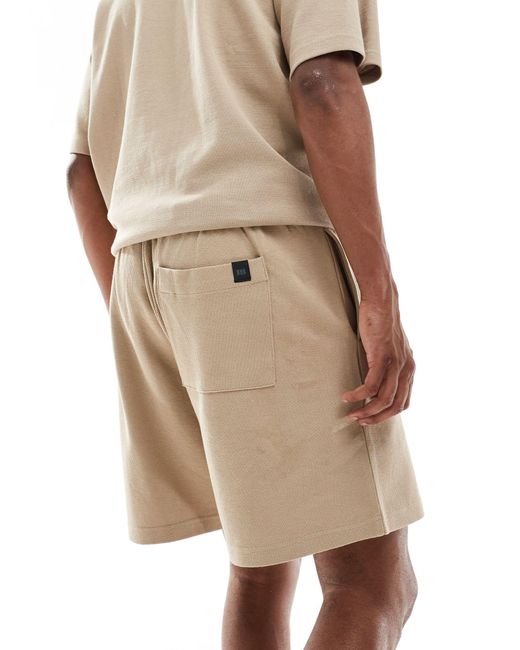 Pull&Bear Natural Waffle Textured Short Co-ord for men