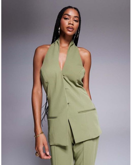 ASOS Green Tailored Halterneck Waistcoat Co-ord