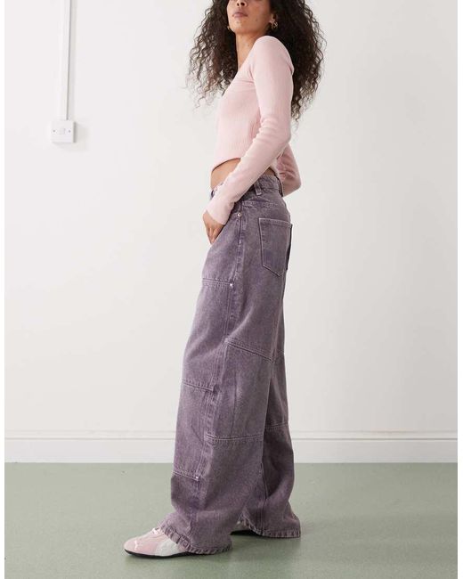 Monki Multicolor Barrel Leg Jeans With Patch Detail
