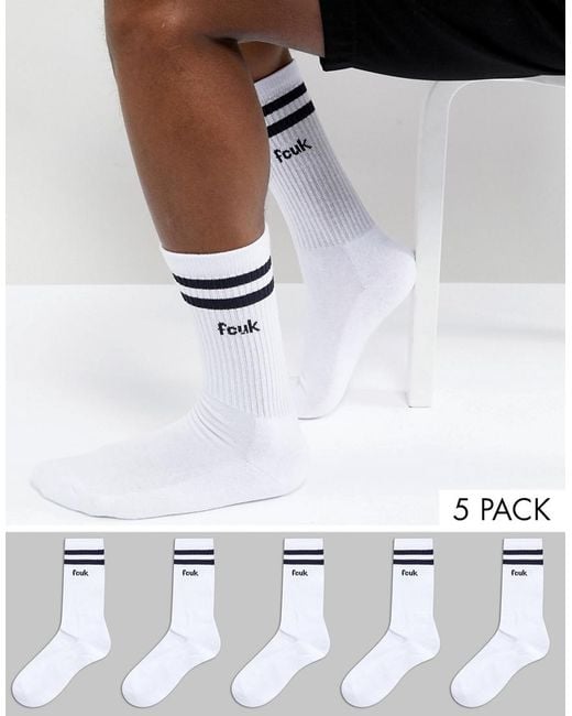 French Connection White 5 Pack Sports Sock for men