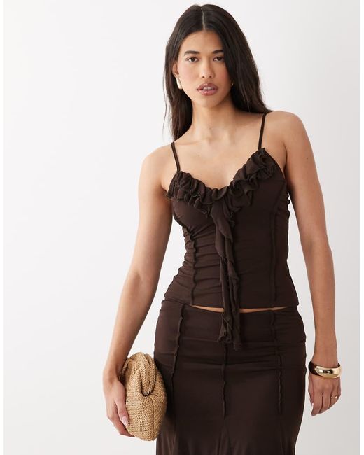ASOS Black Stretch Chiffon Ruffle Cami Top