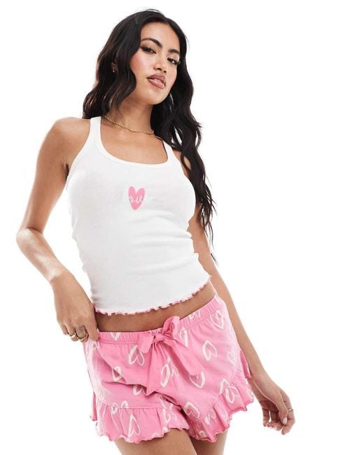 Boux Avenue Pink Love Heart Vest And Short Pyjama Set