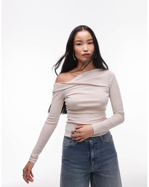 TOPSHOP White Twist Off Shoulder Top
