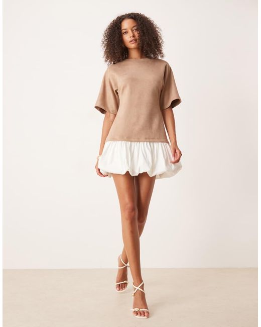 ASOS Natural Suedette T Shirt Mini Dress With Bubble Hem