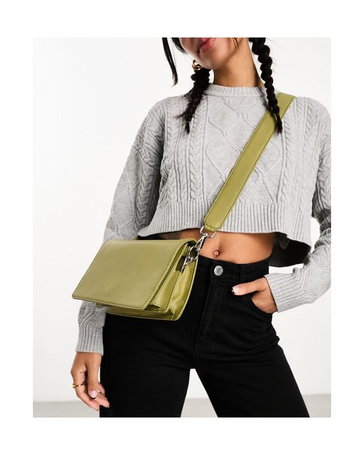 ASOS Green Leather Multi Compartment Crossbody Bag