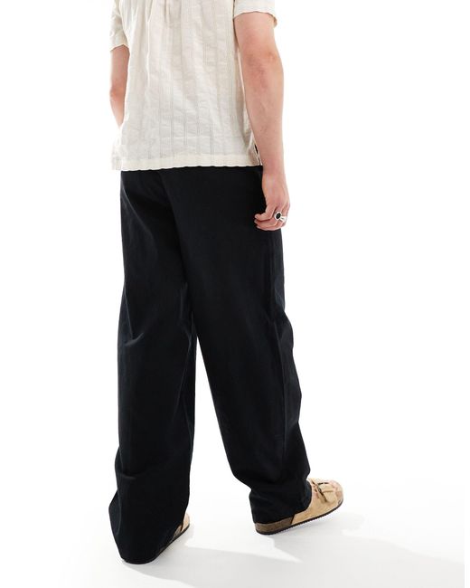 ASOS Black Wide Linen Chino Pants for men