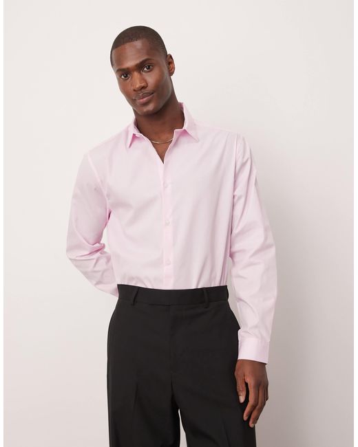 ASOS – elegantes, leicht zu bügelndes popeline-hemd in Pink für Herren