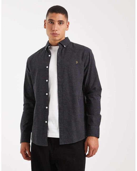 Camisa Gris Carbón De Manga Larga Steen De Farah de hombre de color Blue