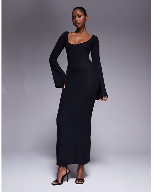 ASOS Blue Super Scoop Midi Dress With Flute Sleeves
