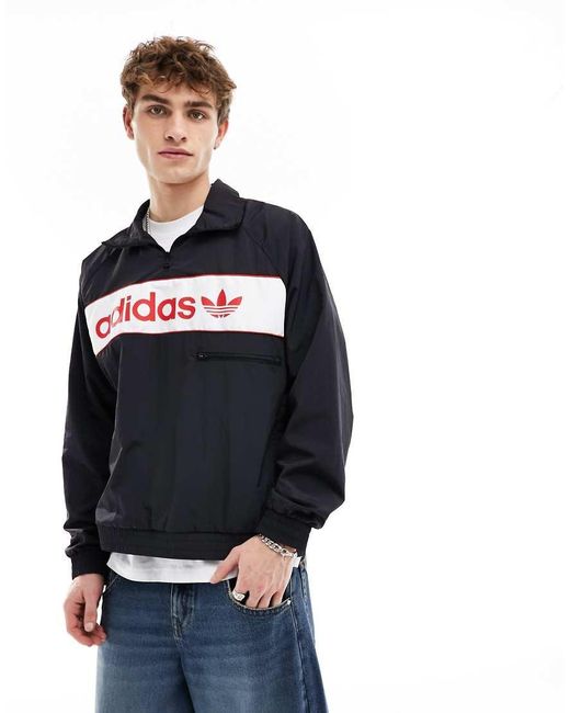 Felpa Nera Con Zip Corta E Logo Lineare Bianco E Rosso da Uomo di adidas Originals in Blu Lyst