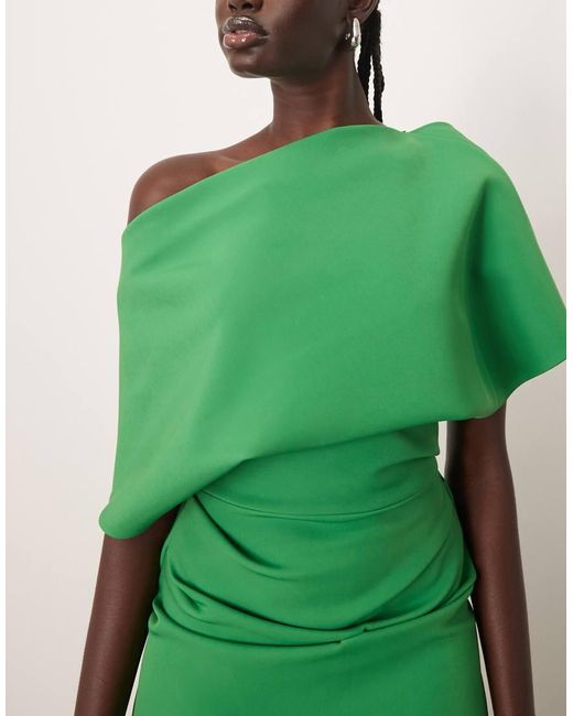 ARRANGE Green Draped Bodice Square Cut Hem Midi Dress