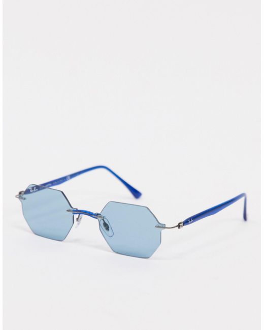 Ray-Ban Blue Rayban Rimless Slim Hexagonal Sunglasses