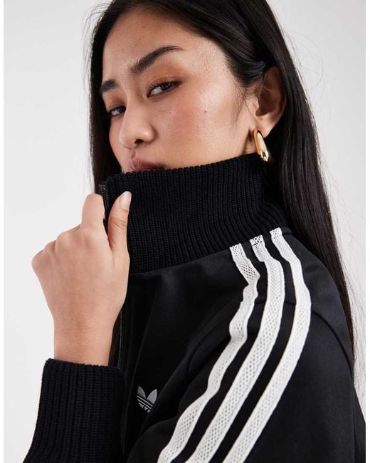 Adidas Originals Gray Firebird Track Top With Knitted Crochet Details