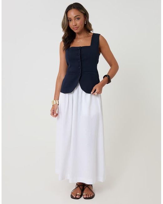Threadbare Blue Square Neck Tailored Waistcoat