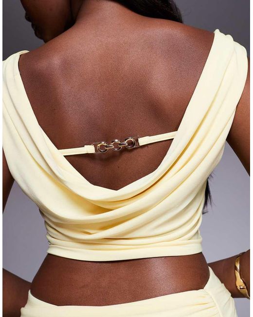 Missy Empire Yellow Double Sculpted Slinky Open Cowl Back Metal Detail Top Co-Ord