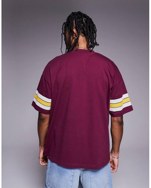 Camiseta Burdeos Extragrande Con Diseño De Paneles Y Estampado Gráfico Deportivo De -Rojo ASOS de hombre de color Purple