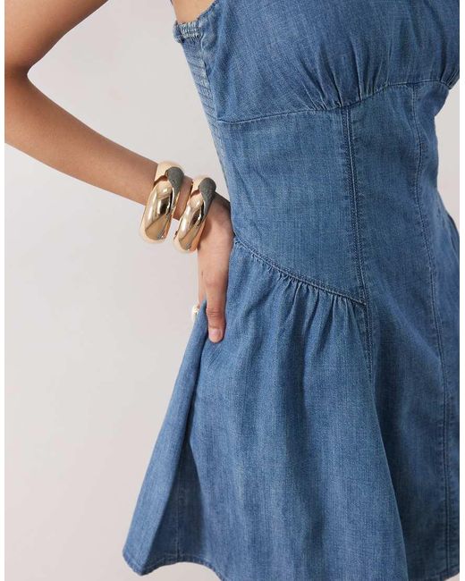 Abercrombie & Fitch Blue Scoop Neck Dipped Waist Denim Mini Dress
