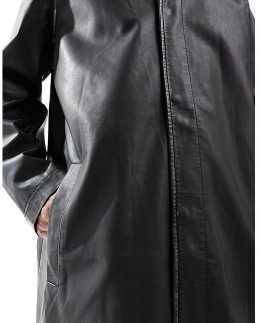 Trench-coat oversize en similicuir effet vieilli ASOS pour homme en coloris Black