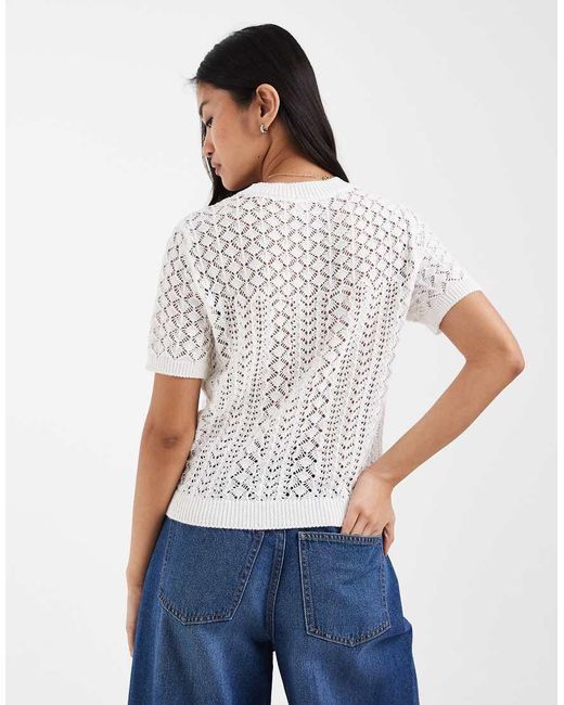 ONLY Blue Short Sleeve Crochet Top