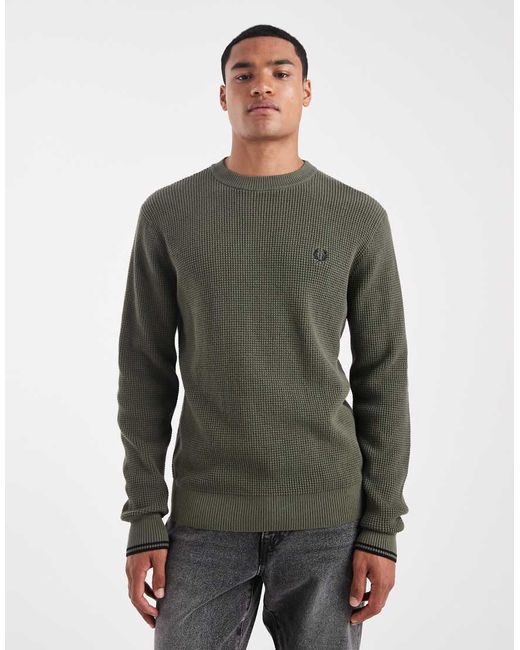 Fred Perry Green Waffle Jumper for men
