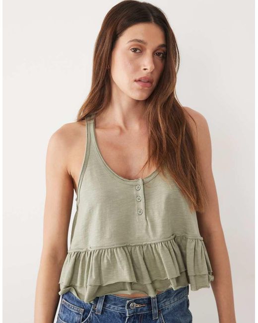 Miss Selfridge Green Peplum Hem Button Through Top