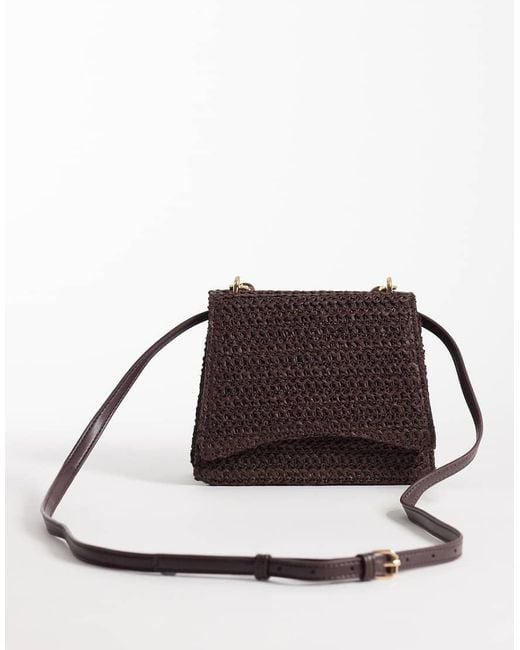 ASOS Black Straw Crossbody Bag With Resin Top Handle And Detachable Cross Body Strap