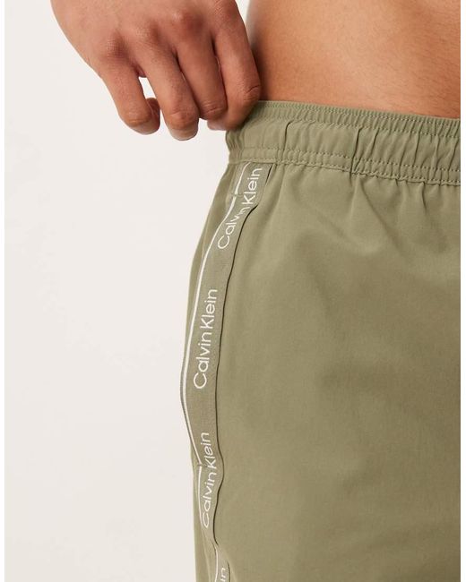 Calvin Klein Green Side Script Logo Drawstring Swim Shorts for men