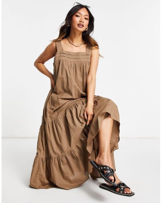 & Other Stories Brown Organic Cotton Tiered Volume Maxi Dress