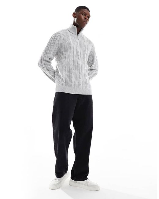 JJ Rebel Gray Cable Knit 1/4 Zip Jumper for men