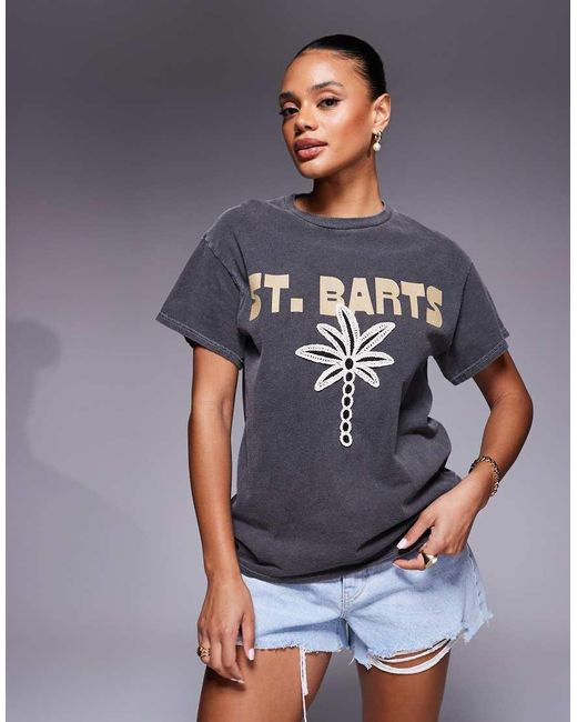 River Island Gray St Barts Crochet Palm T-shirt