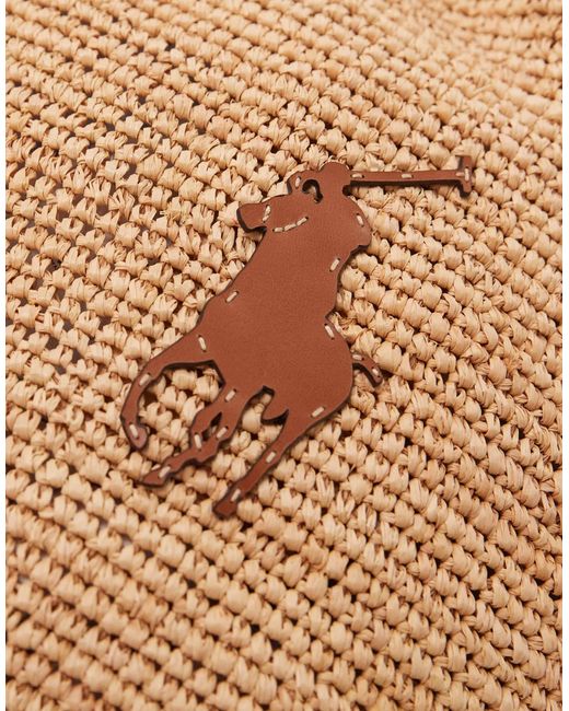 Polo Ralph Lauren Brown Raffia Tote Bag With Contrast Pony Player Logo