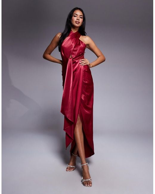 TFNC London Halter Neck Dress With Wrap Skirt in Red | Lyst