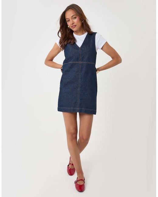 Threadbare Blue Denim V-Neck Mini Dress
