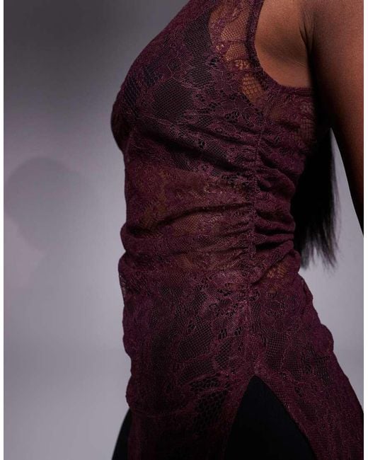 ASOS Purple Sleeveless Gathe Side Lace Asymmetric Detail Top