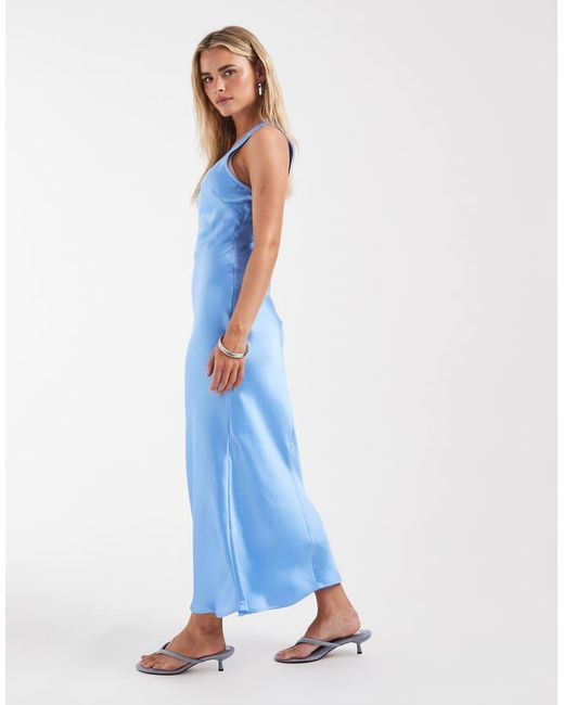 ASOS Blue Asos Design Petite Scoop Satin Maxi Dress