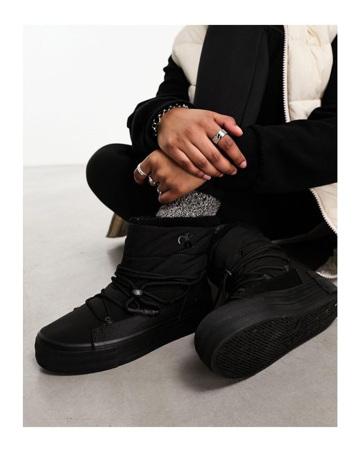 Calvin Klein Black Bold Vulcanized Flatform Snow Boots