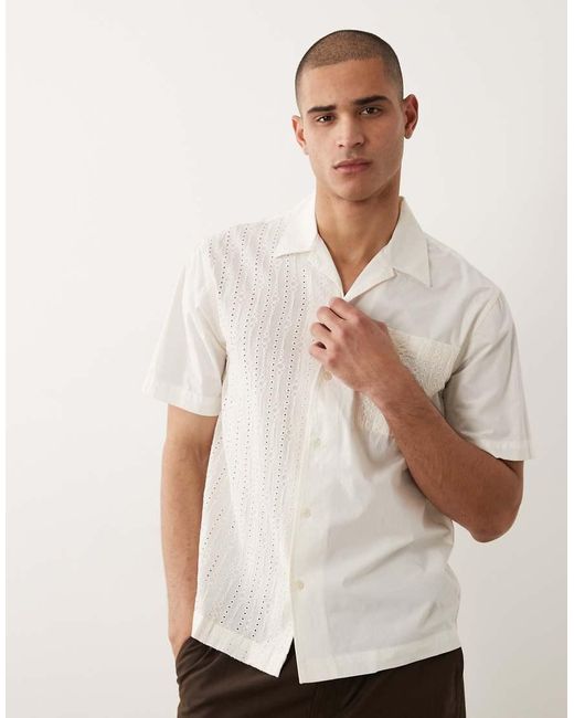 SELECTED White Eyelet Short Sleeve Shirt for men