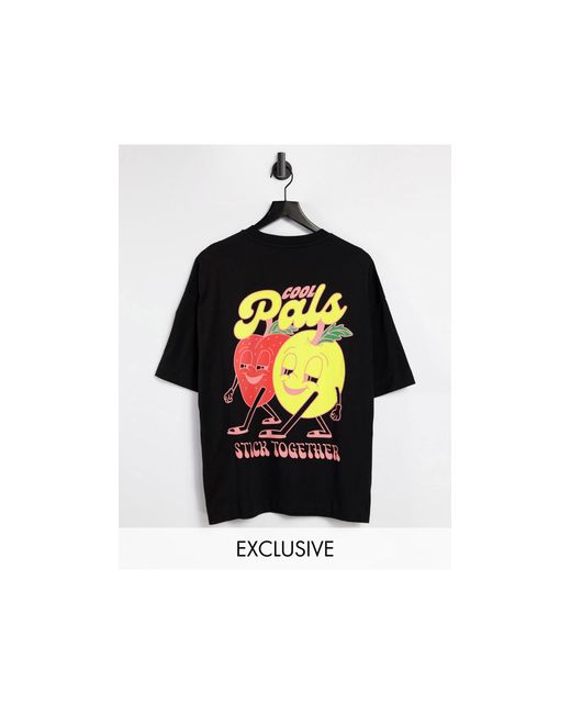 Collusion Black Unisex Oversized T-shirt With Cartoon Fruit Print