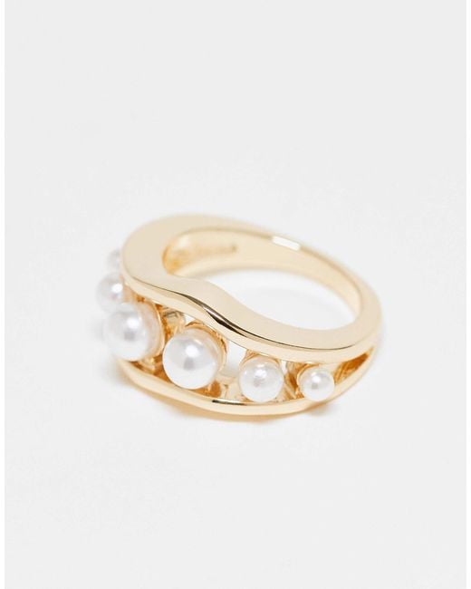 ASOS Metallic Ring With Faux Pearl Detail