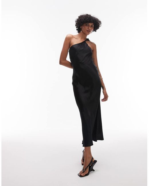 & Other Stories Blue One Shoulder Satin Midi Dress With Twisted Strap Detail