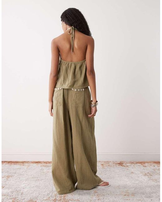 Collusion Natural Cheesecloth Beach Balloon Trouser Co-ord