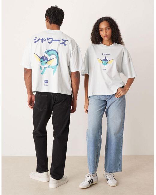 Pokémon - t-shirt unisexe coupe carrée oversize avec imprimé aquali ASOS en coloris White
