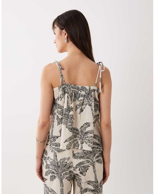 New Look Brown Co-ord Mono Palm Print Beach Shell Top