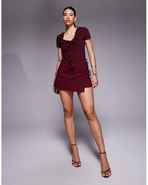 ASOS Red Bengaline Tie Side Skort