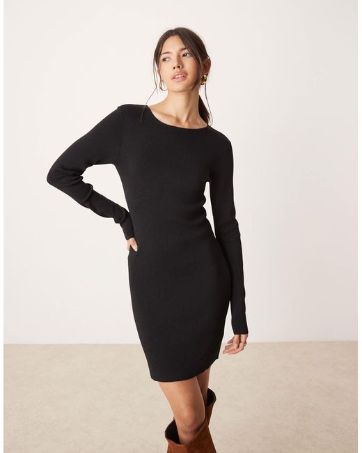 Miss Selfridge Natural – geripptes, langärmliges minikleid aus kompaktem strick